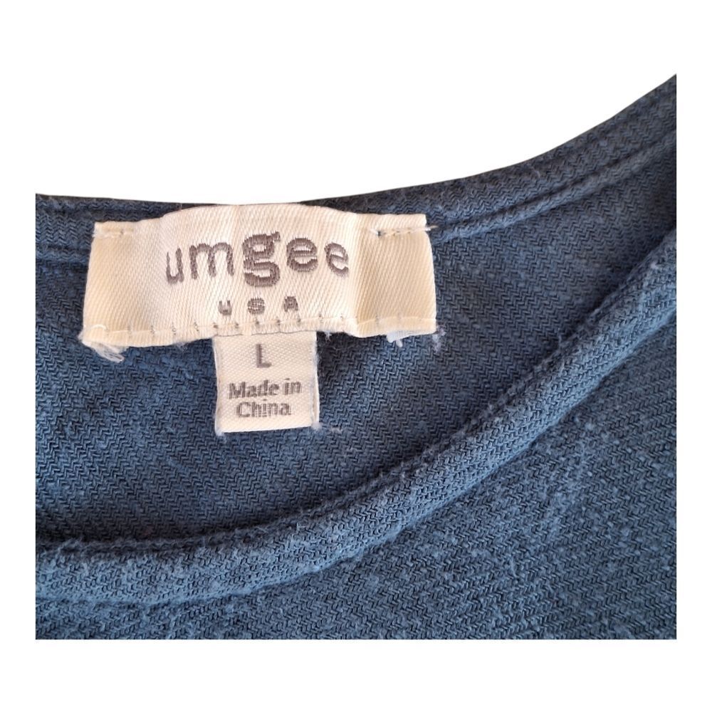 UMGEE Linen Blend Oversized Flowy Babydoll Pocket Dress Keyhole Peacock Blue L - Picture 5 of 15